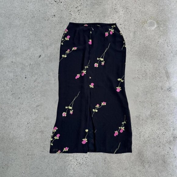 vintage black floral print skirt - Picture 1 of 7